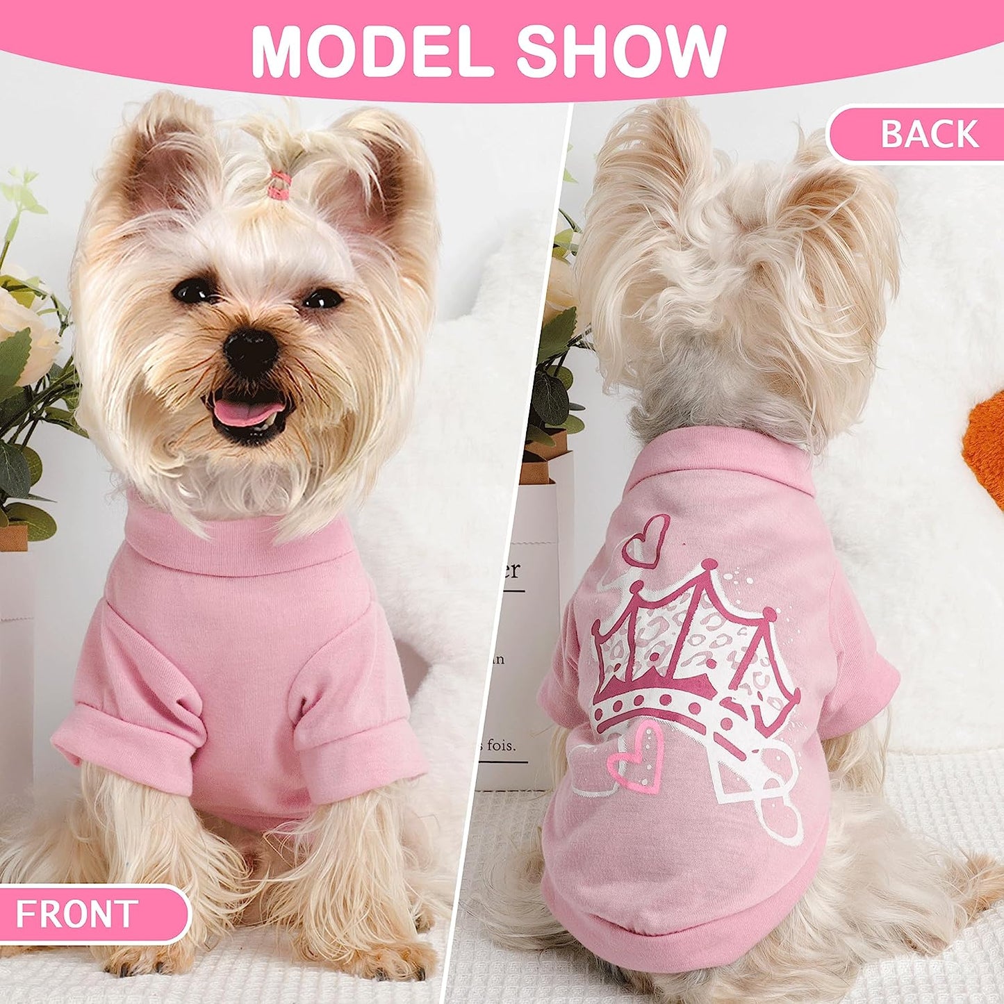 Set of 4 Dog Clothes for Small Dogs Girl - Yorkie Clothes - Small Dog Clothes Female Soft Dog Tshirts Pink Cute Pet Clothes Dog Outfits for Small Dogs Clothing Small Dog Shits