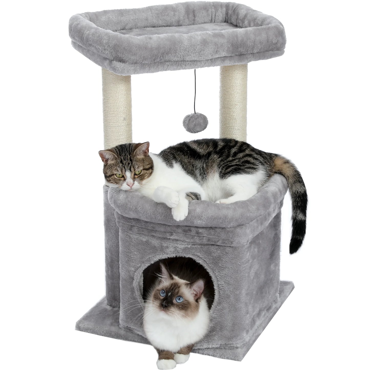 27" Cat Tree for Medium Cats Plush Condo and Scratching Posts, Beige
