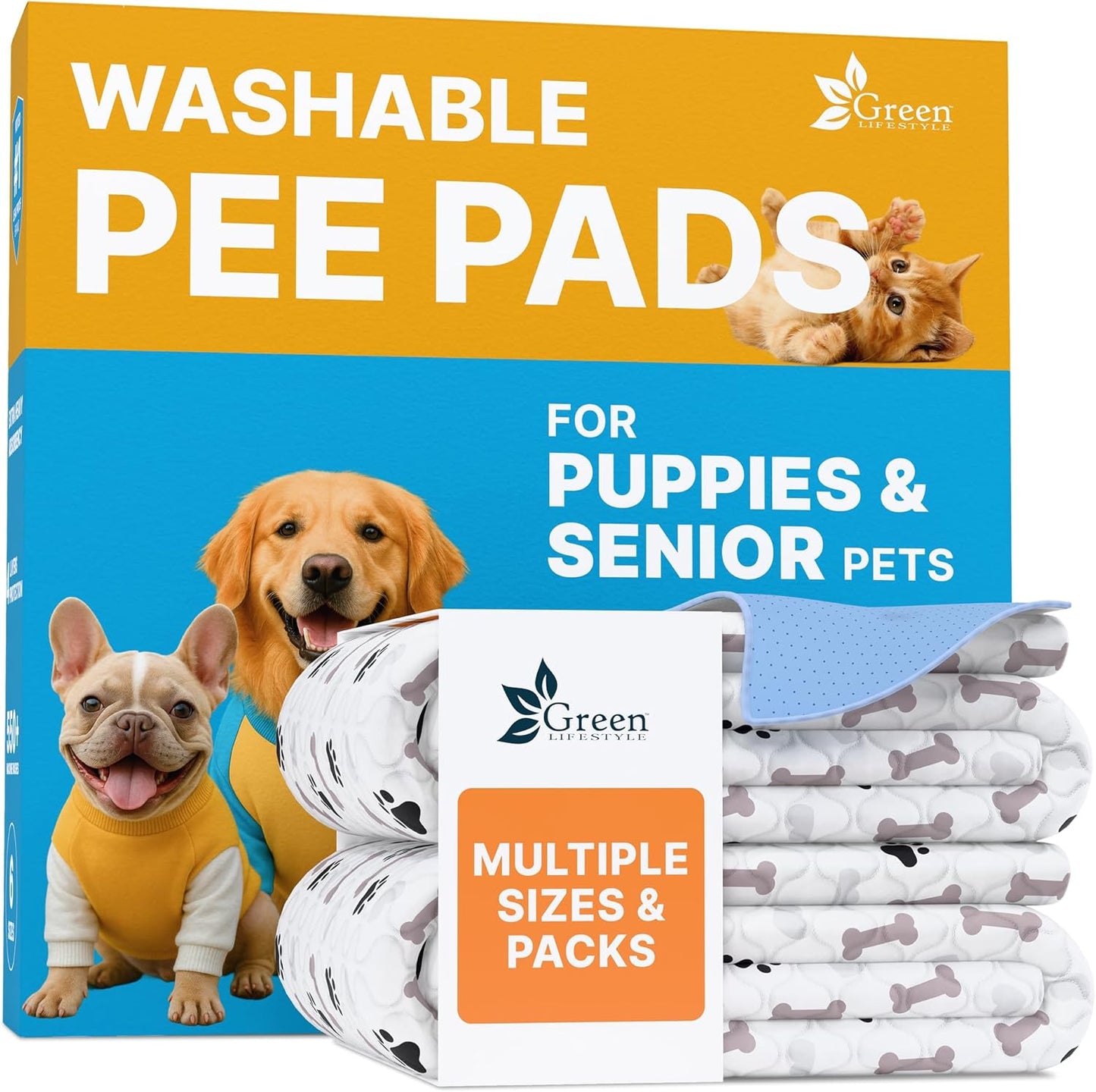 Washable Pee Pads for Dogs - Waterproof Reusable Puppy Pads with Anti-Slip Backing, Pet Training Pad for Puppy Playpen, Crate, Whelping Box, Potty Training (Pack of 6 - 30X34)