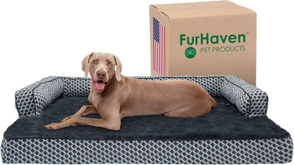 Memory Foam Dog Bed for Large Dogs W/ Removable Bolsters & Washable Cover, for Dogs up to 95 Lbs - Plush & Woven Decor Comfy Couch Sofa - Diamond Gray, Jumbo/Xl