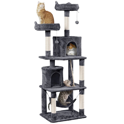 62.2''H Multi Level Cat Tree Tower with Condos Foam-Padded Perches, Light Gray