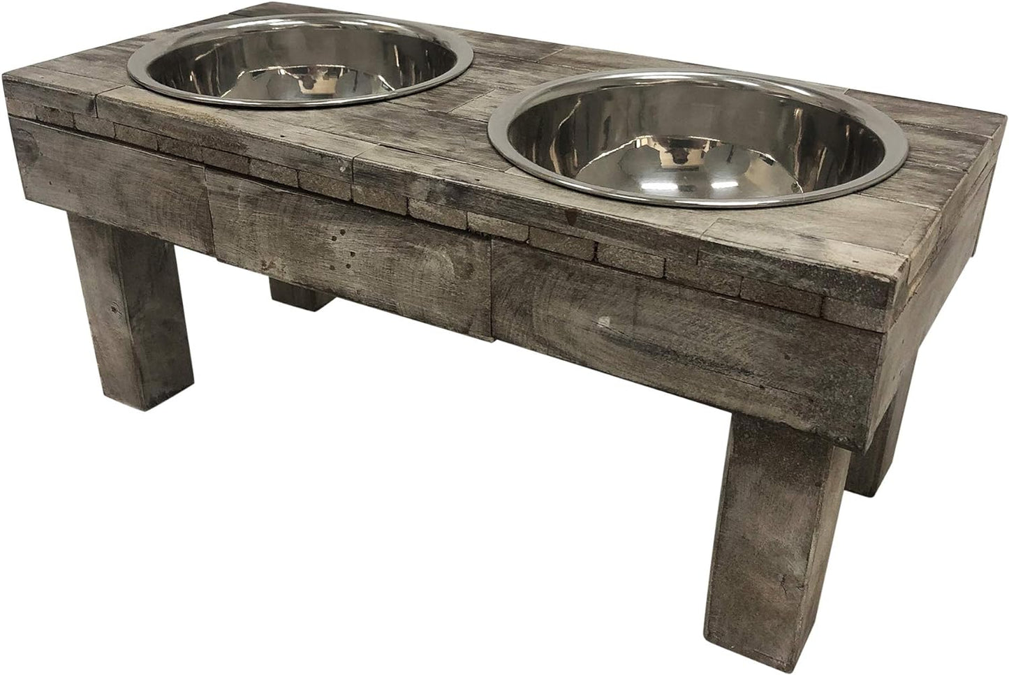 Pet Berjen Table Elevated Double Bowl Pet Feeder, Brown Wash (Large) (02189)