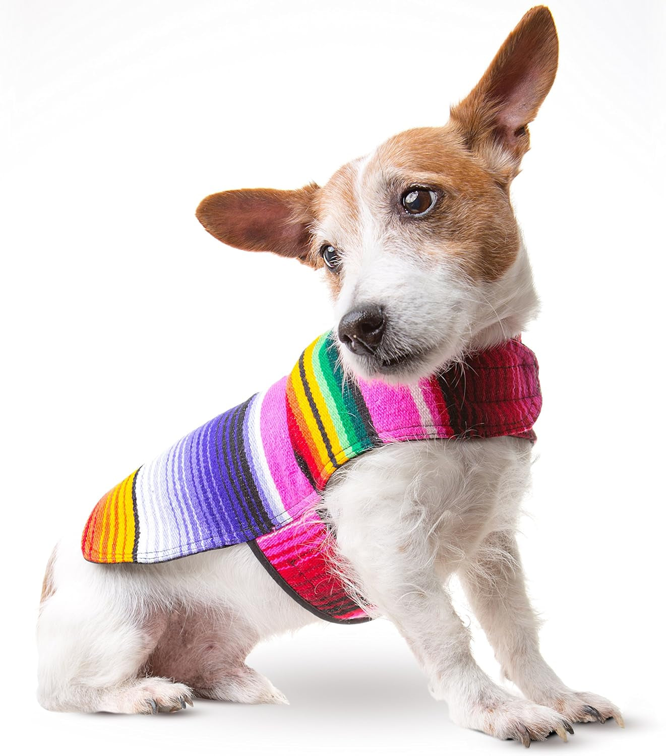 Handmade Dog Poncho from Authentic Mexican Blanket - Dog Clothes – Chihuahua Coat - Costume - Sweater - Vest (Multi Color, XXS)