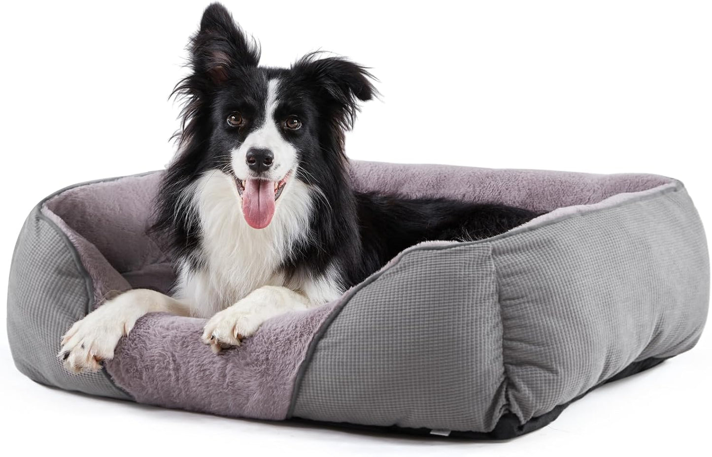 Calming Dog & Cat Beds - Soft Rectangle & Orthopedic Designs, Anti-Slip | Small / Medium Dogs & Indoor Cats (25X21In, Grey)