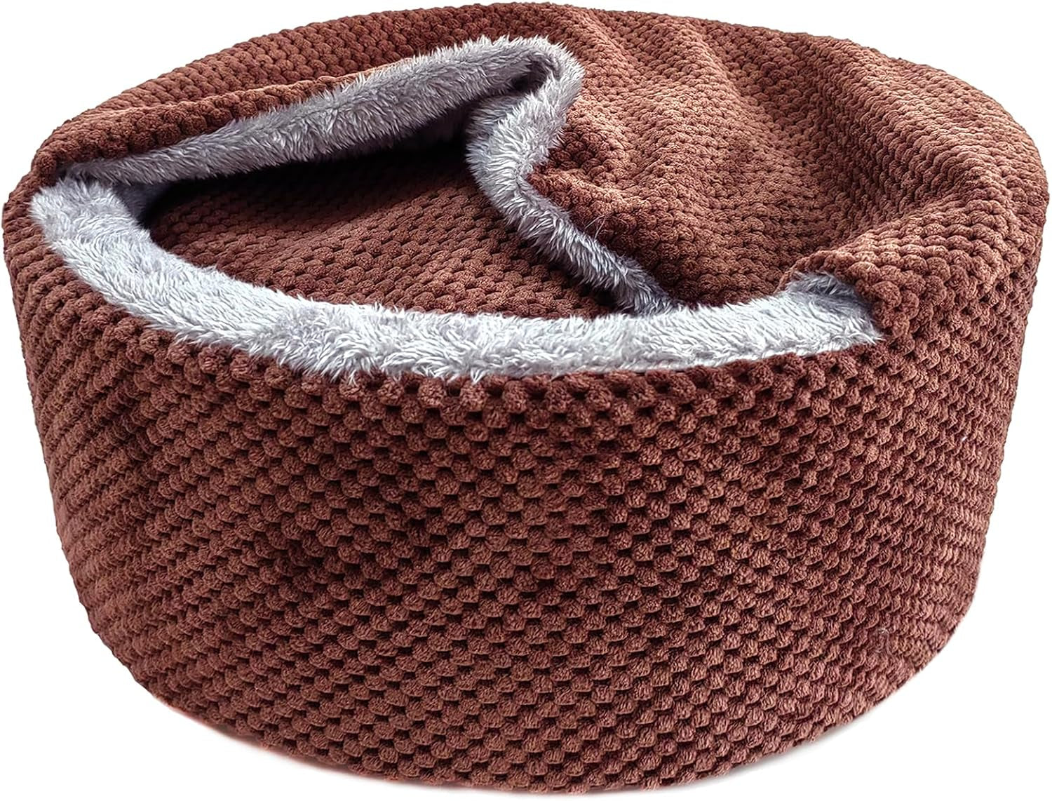Washable Cat Bed - round Soft, Cozy & Warming for Indoor Cats. Calming Kitten Pet Bed. Small Pet Covered Cat Cave Beds (Gray,12.59 X 12.59 X 5.91 In)