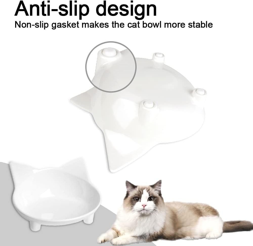 Non-Slip Cat Food Dish - Shallow Bowls for Stress Relief & Preventing Vomiting - Wide for Cats & Small Animals