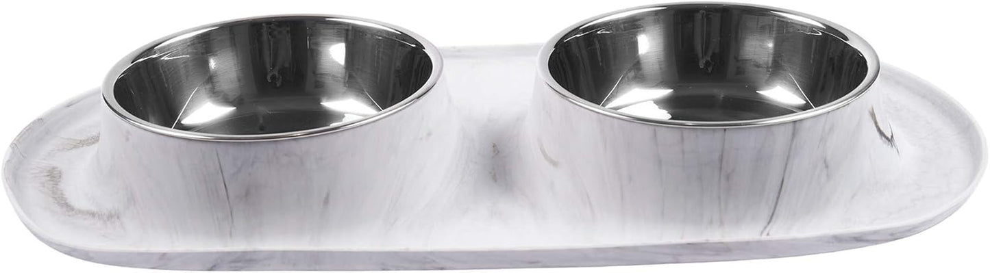 Double Silicone Feeder with Stainless Bowls | Non-Skid Food Dishes for Dogs for All Pets | Dog Food Bowls | Large, 3 Cups per Bowl | Blue