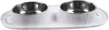 Double Silicone Feeder with Stainless Bowls | Non-Skid Food Dishes for Dogs for All Pets | Dog Food Bowls | Large, 3 Cups per Bowl | Blue