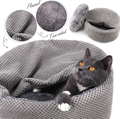 Washable Cat Bed - round Soft, Cozy & Warming for Indoor Cats. Calming Kitten Pet Bed. Small Pet Covered Cat Cave Beds (Gray,12.59 X 12.59 X 5.91 In)