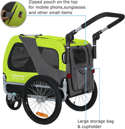 ® Premium M Pet Bike Trailer & Stroller 2-In-1,For Dogs up to 50 Lbs,Parking Brakes,Easy Folding Cart Frame, Universal Bicycle Coupler,E-Bike Friendly