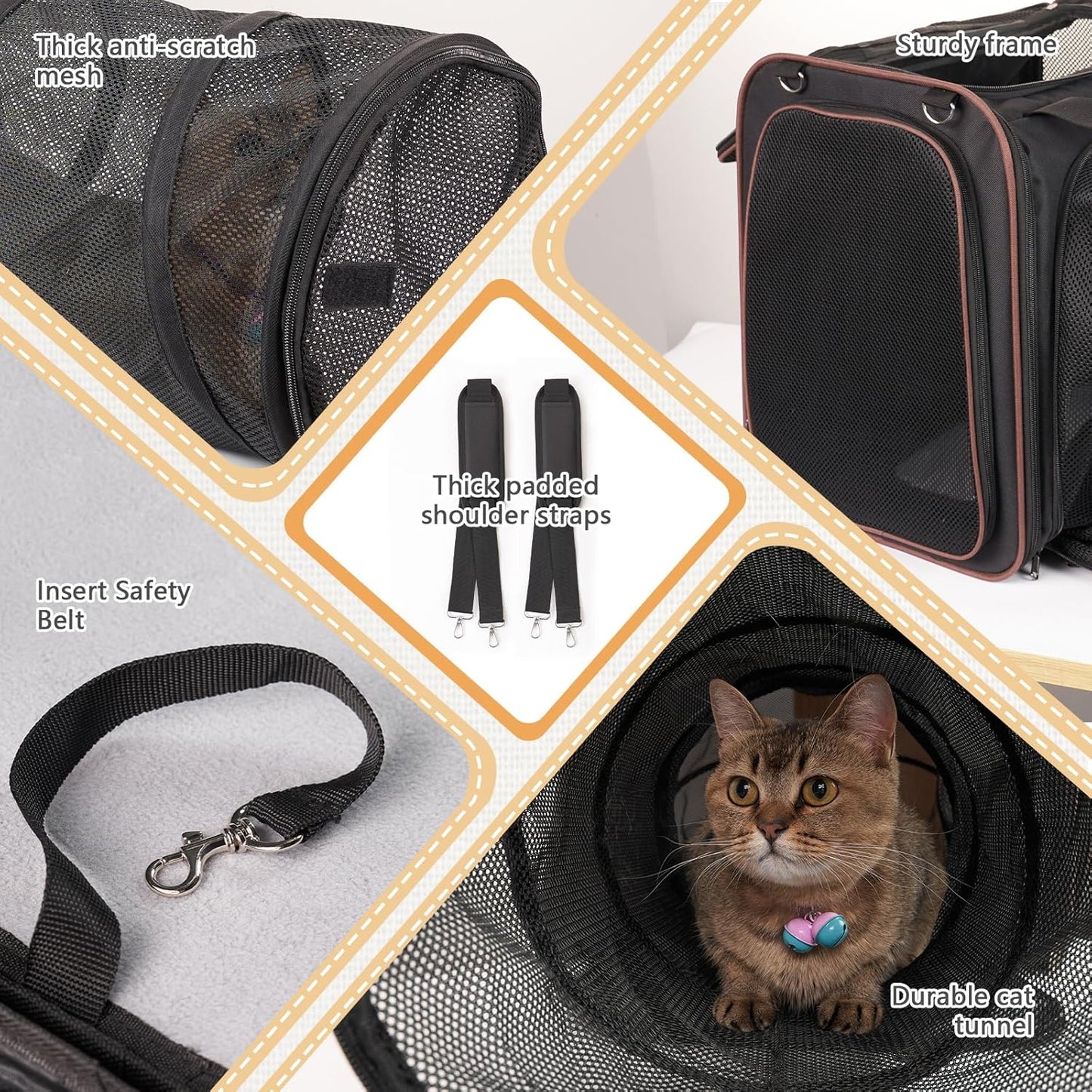 Cat Travel Carrier with Litter Box for Car, Expandable Cat Carrier with Pop Out Tunnel, Cat Carrier for Car Travel Long Distance, up to 20 Lb to Road Trip, Camping, Black