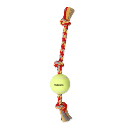 Flossy Chews Cottonblend 3 Knot Tug Rope Dog Toy with 3” Tennis Ball, Medium 20", Assorted Colors