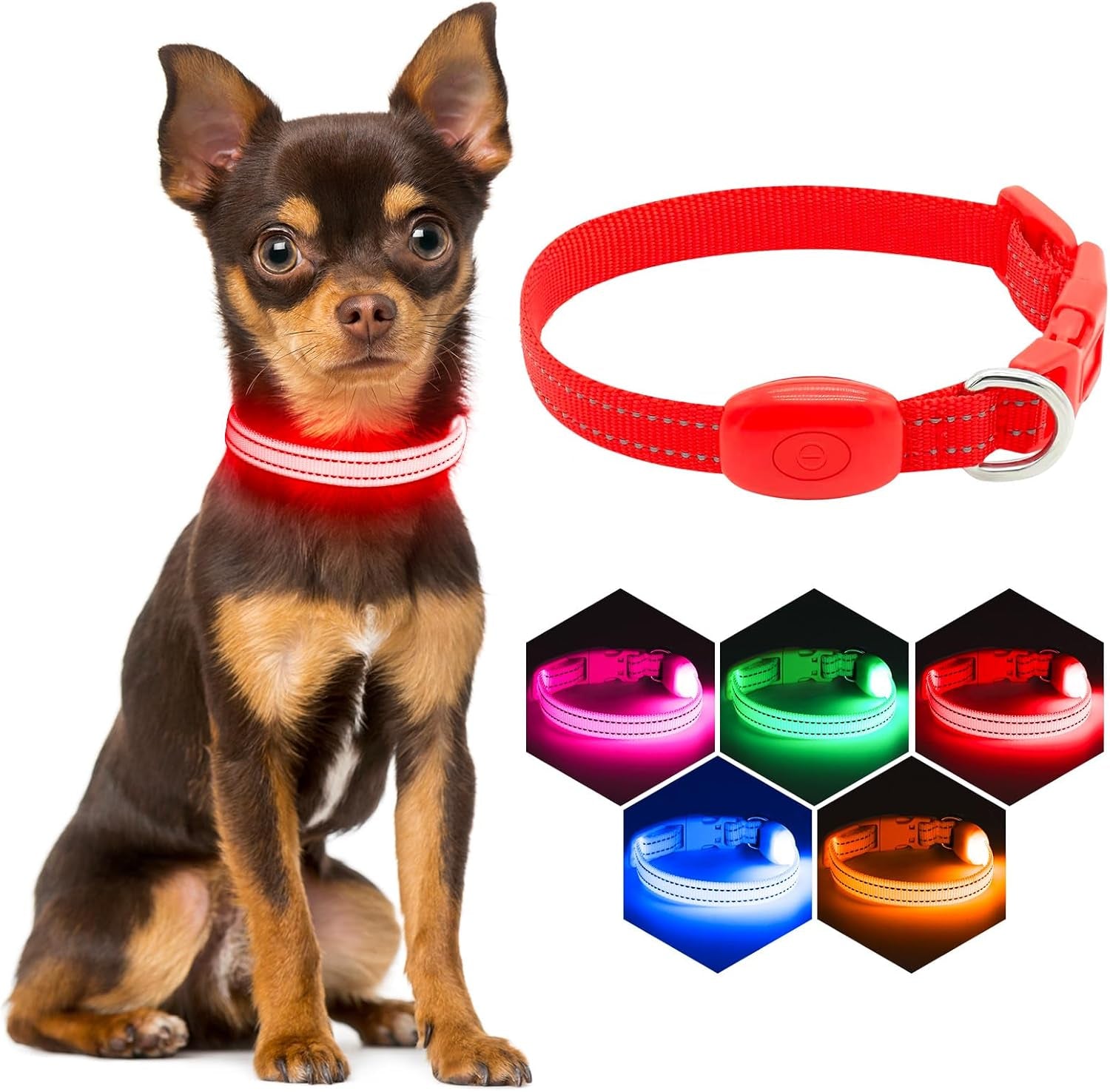 Light up Dog Collar - Rechargeable Puppy Collar Glow in the Dark LED Dog Collar Lights for Small Dogs & Cats (X-Small, Blue)
