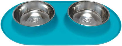 Double Silicone Feeder with Stainless Bowls | Non-Skid Food Dishes for Dogs for All Pets | Dog Food Bowls | Large, 3 Cups per Bowl | Blue