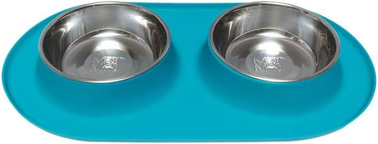 Double Silicone Feeder with Stainless Bowls | Non-Skid Food Dishes for Dogs for All Pets | Dog Food Bowls | Large, 3 Cups per Bowl | Blue