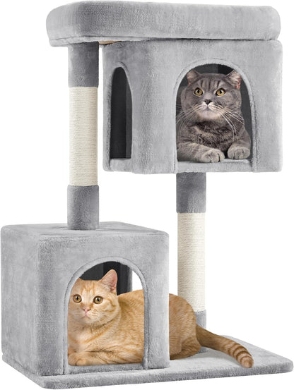 33.5In Cat Tree Tower for Indoor Cats W/2 Cozy Plush Condos, Oversized Perch & Sisal Scratching Posts, Stable Cat Stand House for Large Cats & Pets, Light Gray