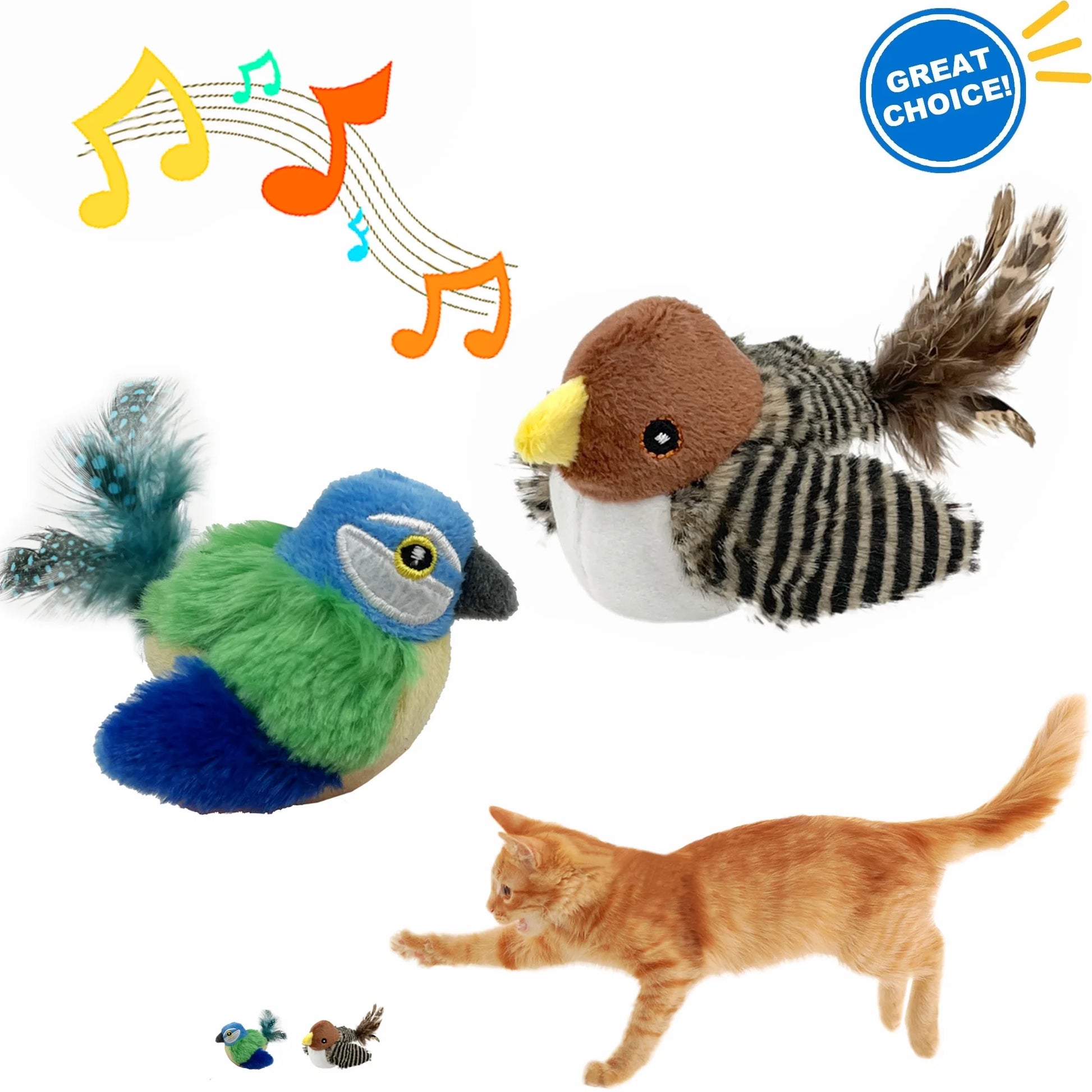 Interactive Electronic Cat Toy, Automatic Chirping Bird Toy Squeaky with Feather Tail, Melody Chaser Toy for Cats to Play Alone, Play and Squeak Kitten Toy for Boredom