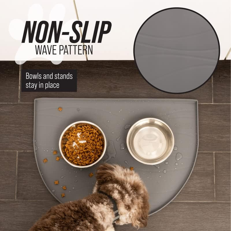 Fountain Mat, Silicone Water Mat Designed for Pet Fountains, Dog Gravity Water Bowls, Mats for Automatic Dispensing Cat Feeders up to 14" Diameter (Large - 26 X 25 Inches, Black)