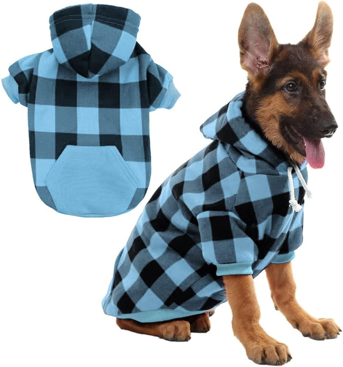 Plaid Dog Hoodie Pet Clothes Sweater with Hat and Pocket for Small Medium Large Size Dogs, Soft Winter Warm Dog Cold Weather Coat, Fleece Fall Dog Hooded Sweatshirt for Puppy Cats, Red XL