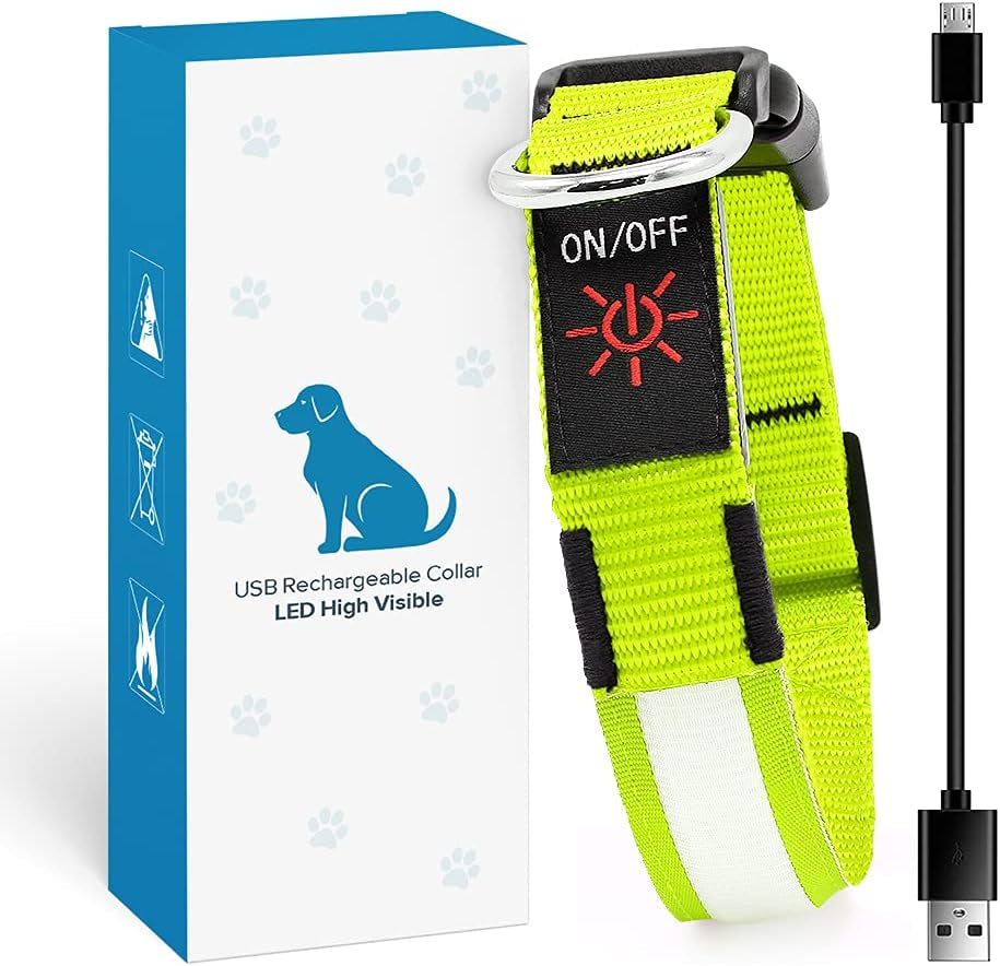 Light up Dog Collars - Rechargeable LED Dog Collar, Adjustable Dog Glow Collar, Reflective Pet Collar, Flashing Dog Lights for Night Walking (Neon Green, Large)