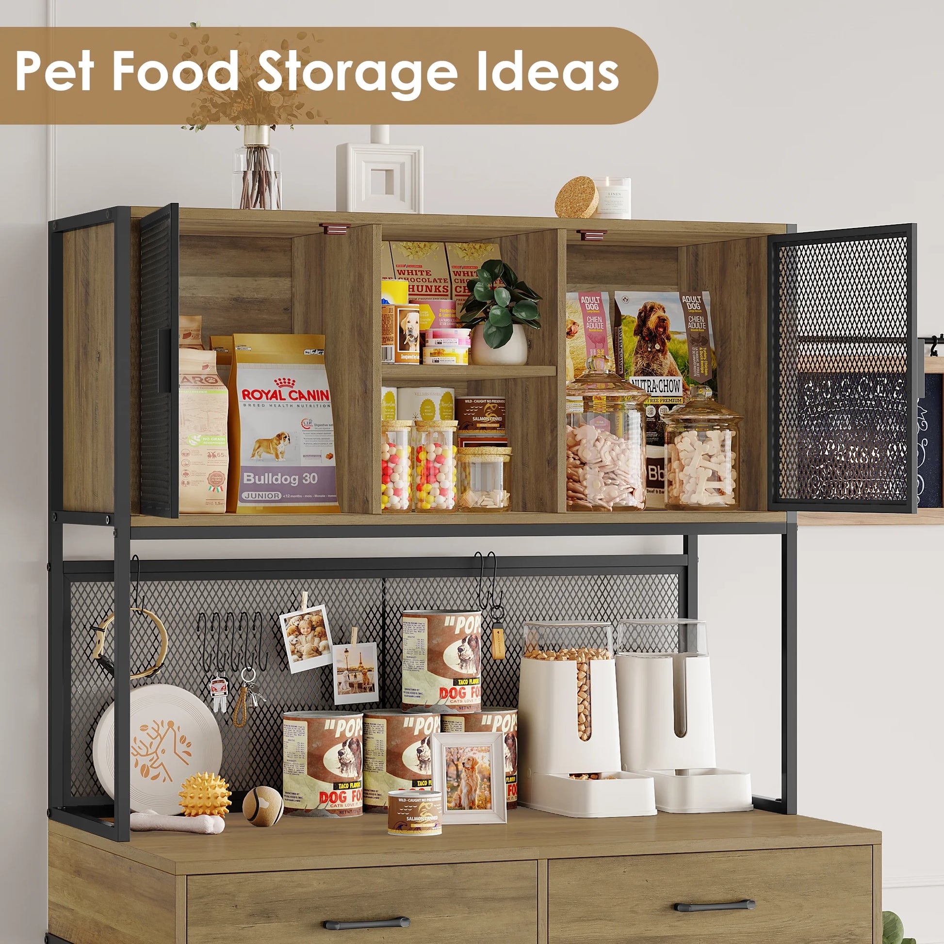 71" Tall Dog Crates Furniture, Indoor Dogs Kennel with Hutch, 42"W Dog Cage Furniture for Large/Medium Dogs, Decorative Sturdy Pet House, Rustic Brown