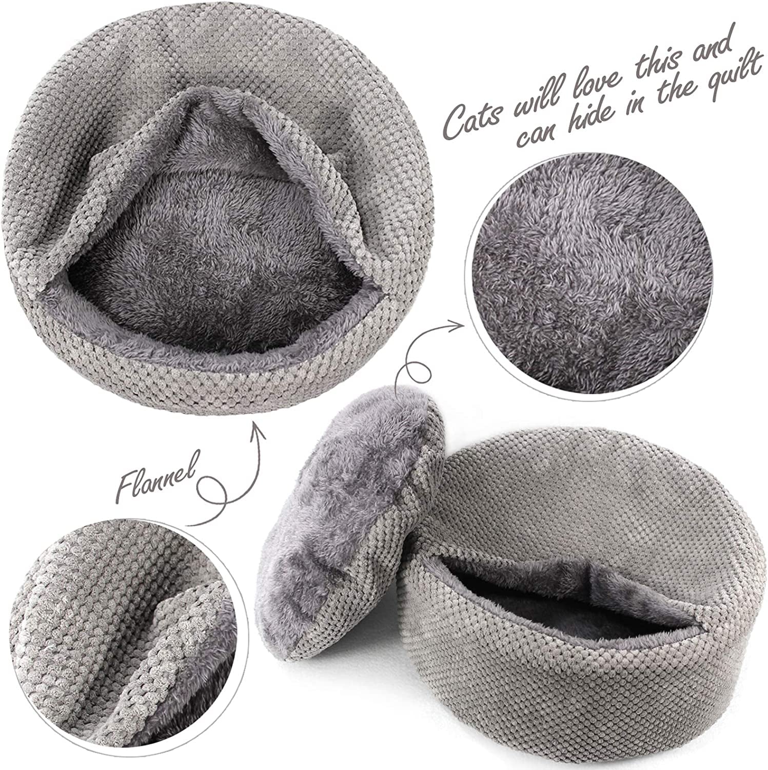Washable Cat Bed - round Soft, Cozy & Warming for Indoor Cats. Calming Kitten Pet Bed. Small Pet Covered Cat Cave Beds (Gray,12.59 X 12.59 X 5.91 In)