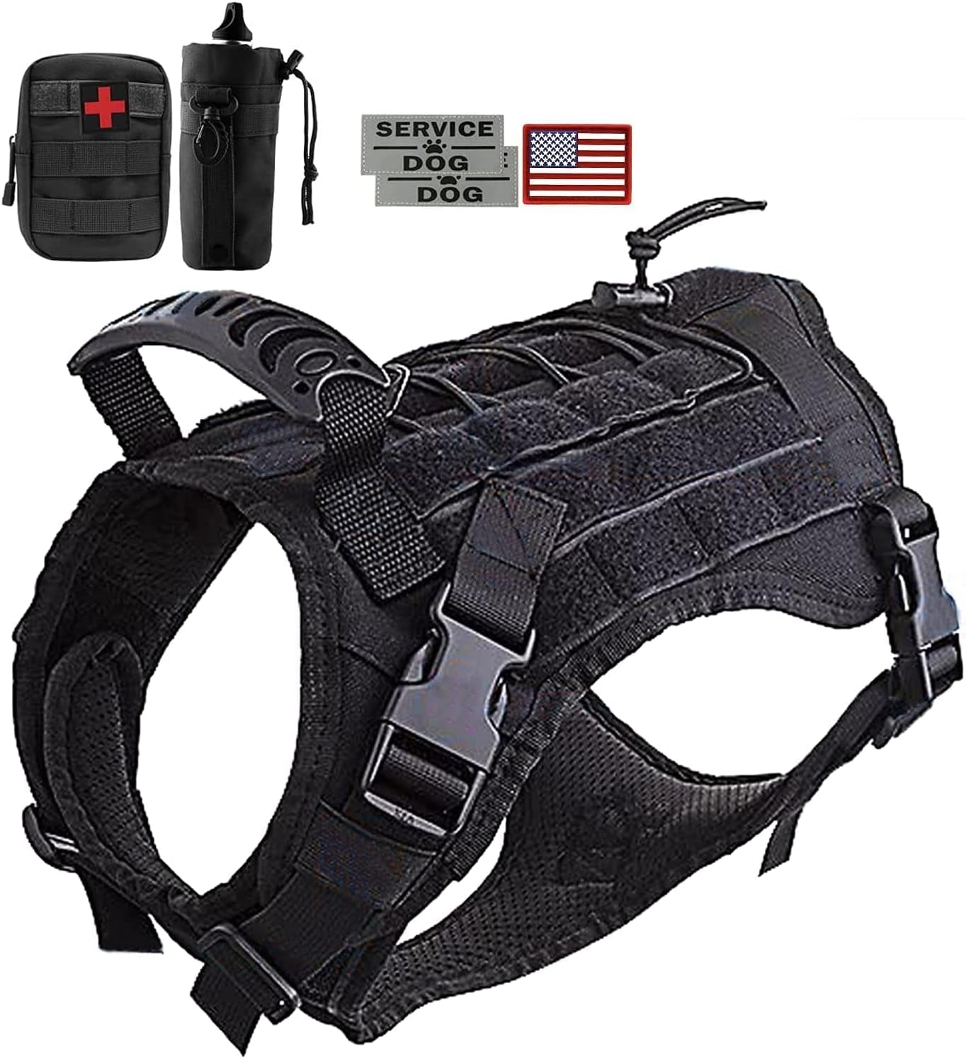 Tactical Dog Vest with Pouches, Adjustable Heavy Duty Nylon Harness for Medium Large Dogs, Service Outdoor Training Military Vest Harness with Molle System and Handle