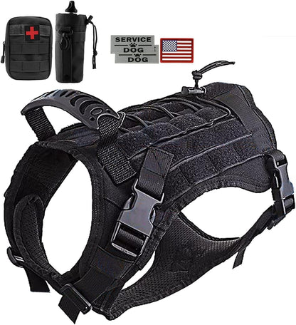 Tactical Dog Vest with Pouches, Adjustable Heavy Duty Nylon Harness for Medium Large Dogs, Service Outdoor Training Military Vest Harness with Molle System and Handle