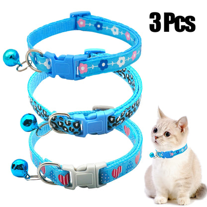 3 Pcs Nylon Cat Collar with Bell Adjustable Kitten Puppy Collars for Newborn Pet,Green