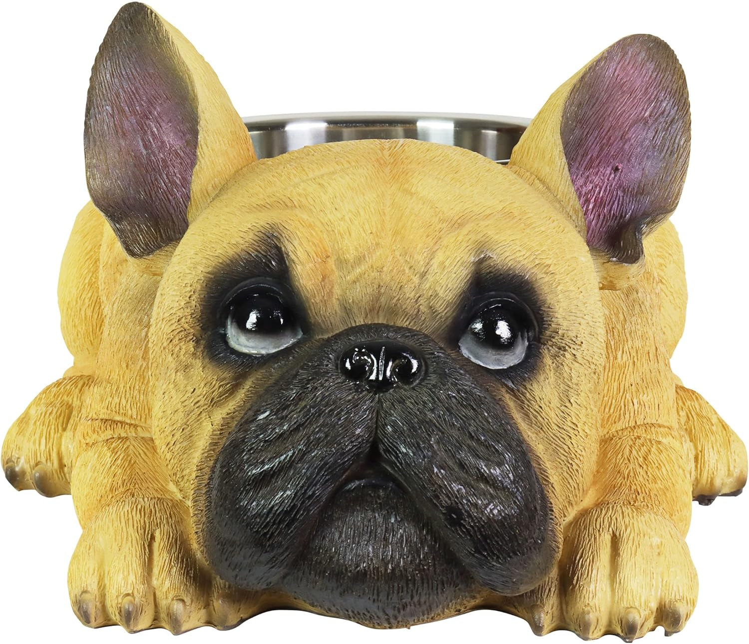 French Bulldog Bowl, Adorable/Durable Resin Dog Décor, Stainless Steel Bowl, 12.5”X9.5”X6.5”