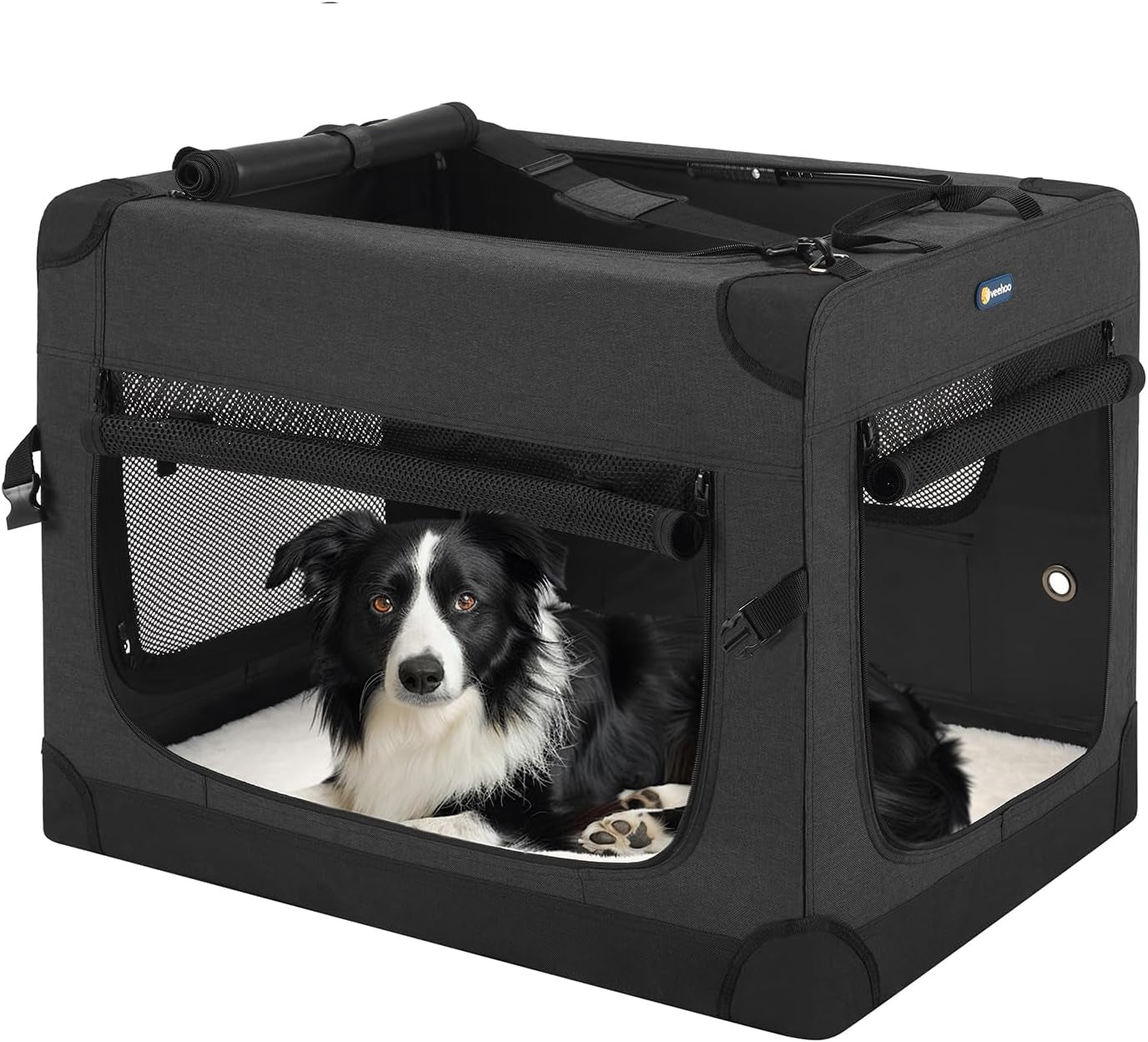 30 Inch Folding Soft Dog Crate, 4-Door Portable Collapsible Pet Kennel Travel Dog Crate for Medium Dogs, 5 X Durable Mesh Screen, 600D Oxford Fabric, Indoor & Outdoor Use, Brown, CWB2428CP