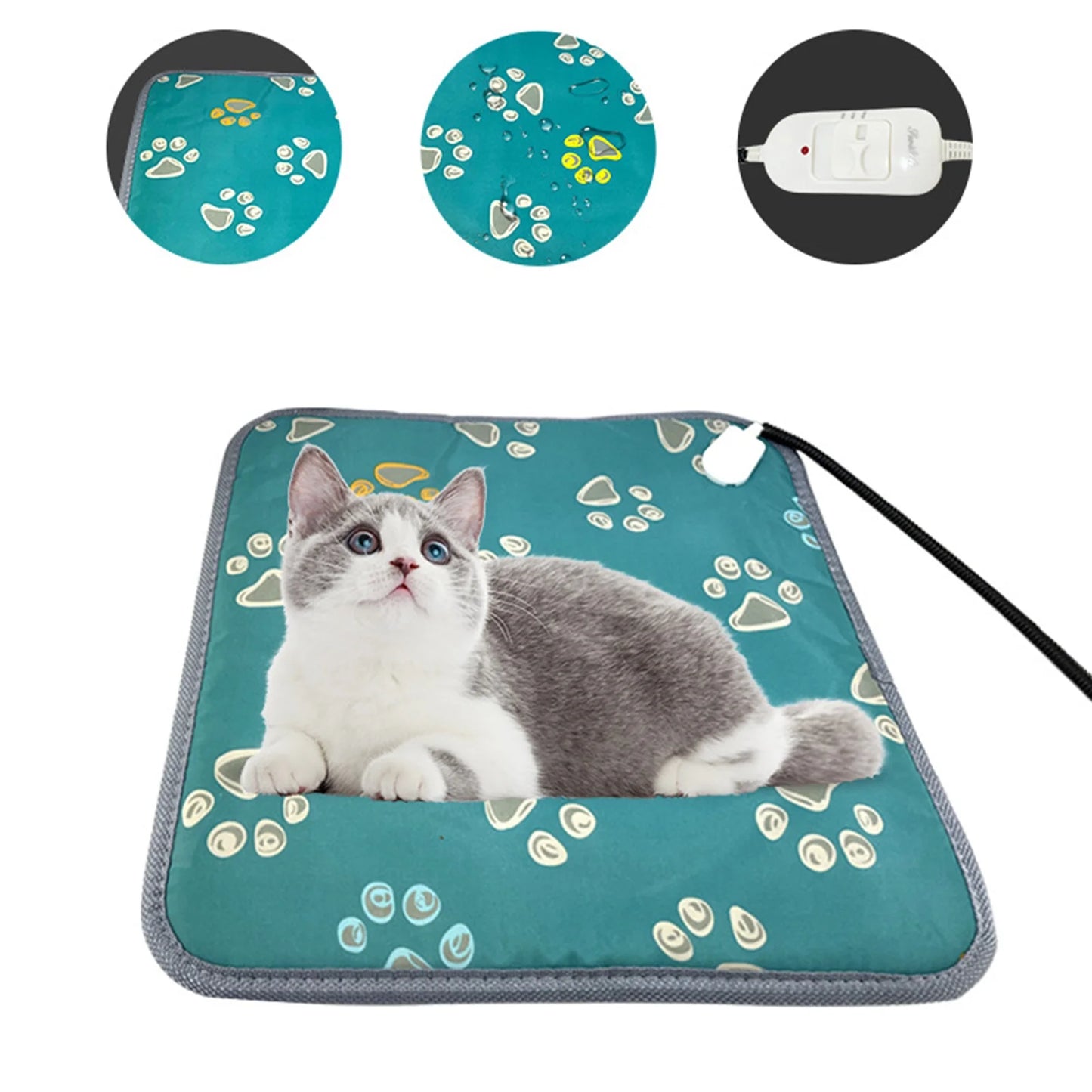 Pet Heating Pad, Waterproof Heated Bed Mat for Cats Dogs Puppies Bed Indoor, Electric Warming Pad Heating Blanket with Anti- Steel Cord, Dual Temperature Dual Control, 17.7Inch