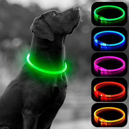 LED Dog Collar Light - USB Rechargeable Light up Dog Collars, DIY Flash LED Dog Necklace for Your Dogs Walking at Night (Red)