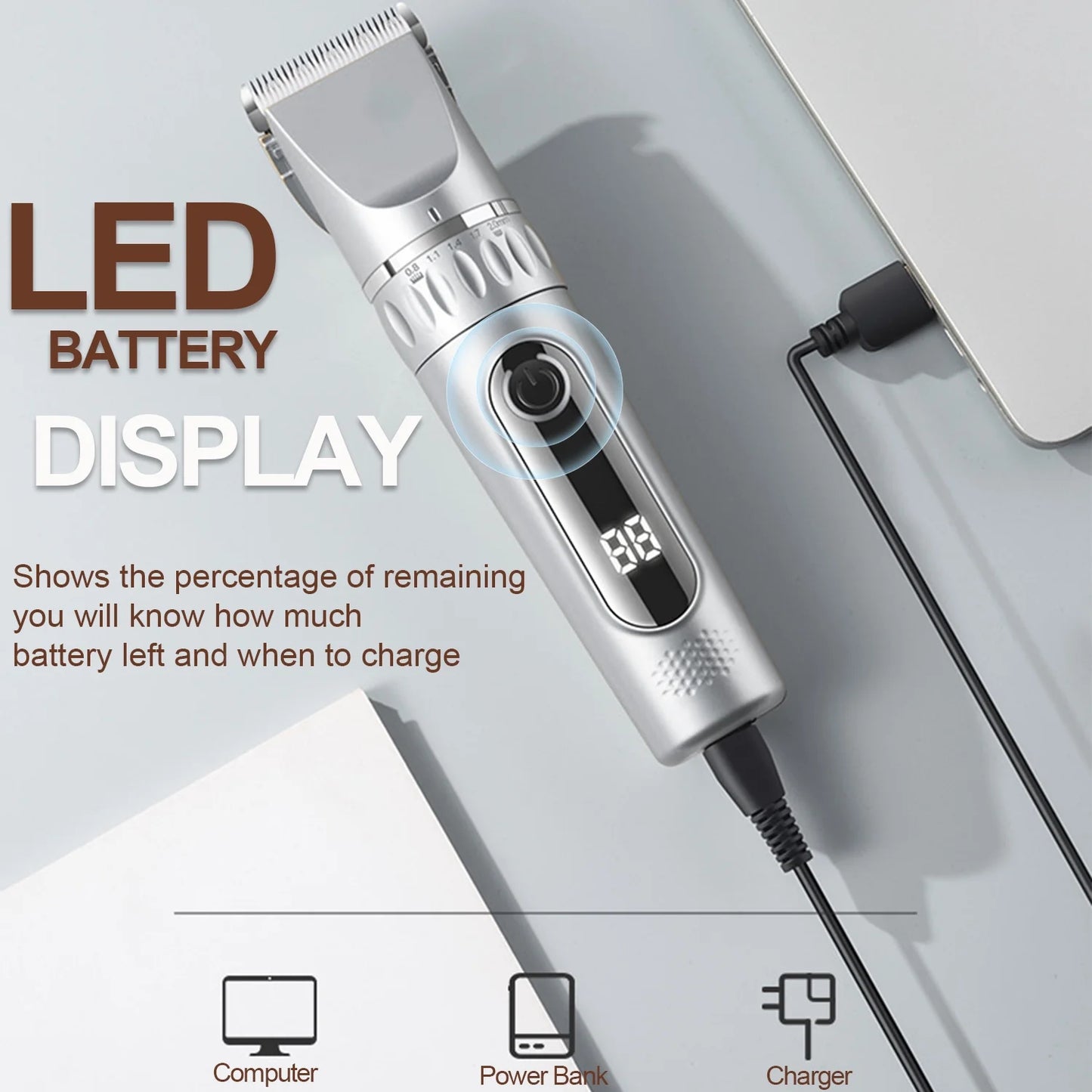 5-Speed Adjustable Rechargeable Dog & Cat Grooming Clippers Kit with 1 X Silver Dog Clipper