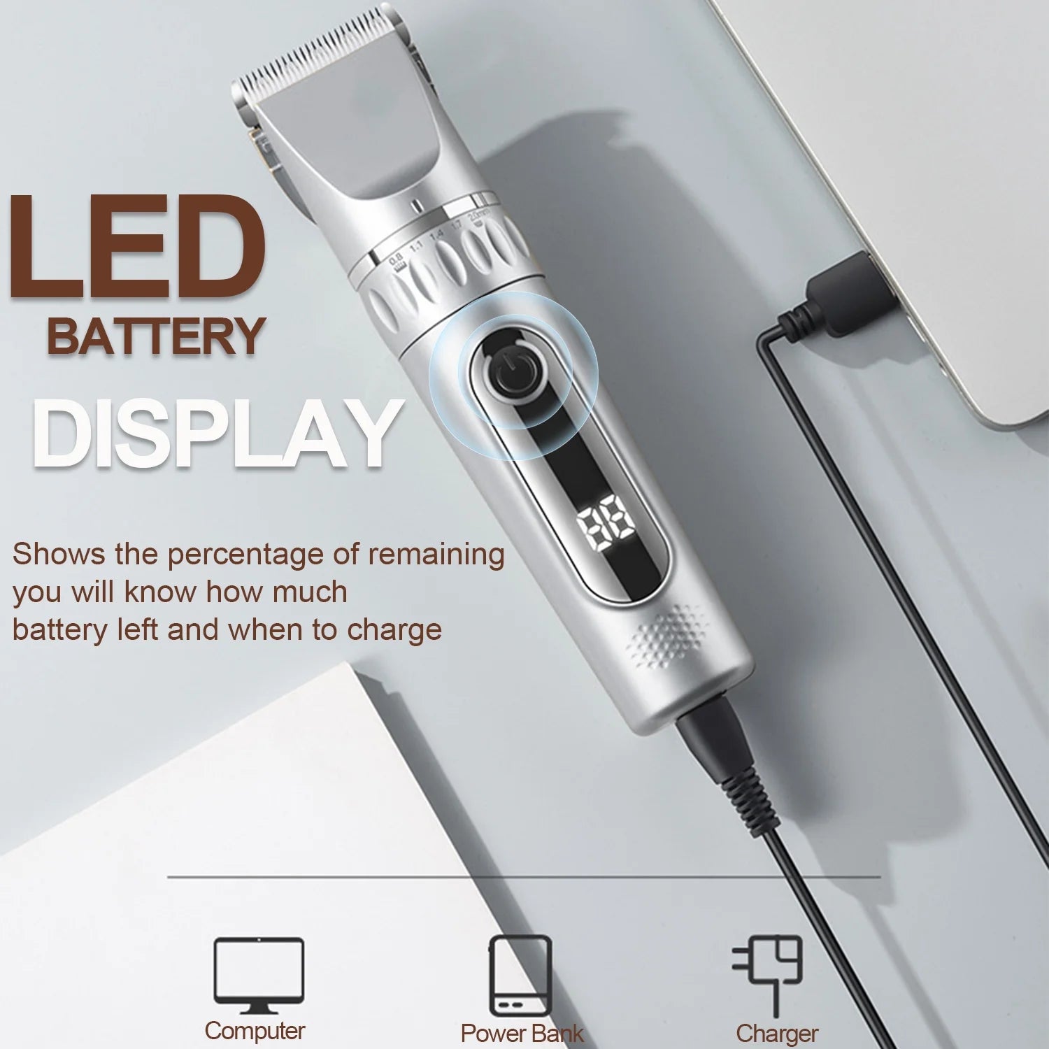 5-Speed Adjustable Rechargeable Dog & Cat Grooming Clippers Kit with 1 X Silver Dog Clipper