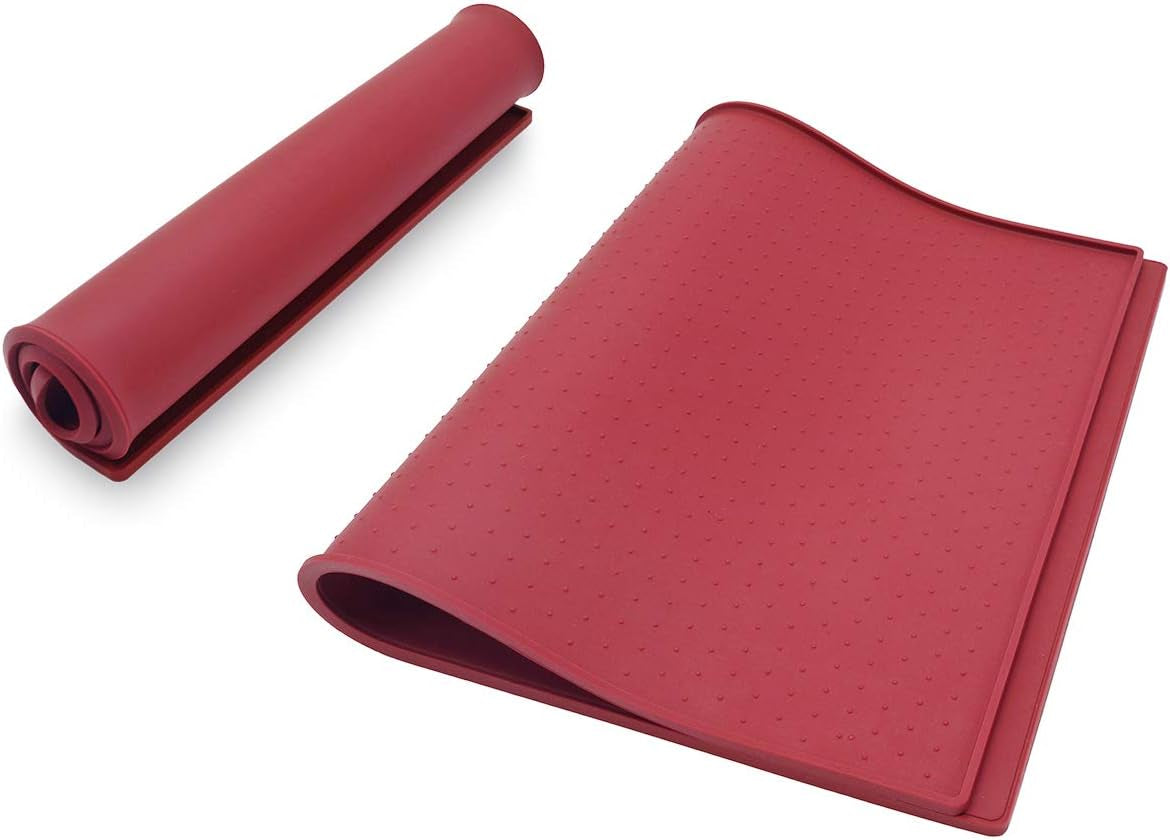 Cat Feeding Mat, Silicone Pet Food Mat, Food Grade Waterproof Anti-Messy Raised-Edges Mat for Puppy Kitty Dog Cat, S(19X12Inch), Burgundy