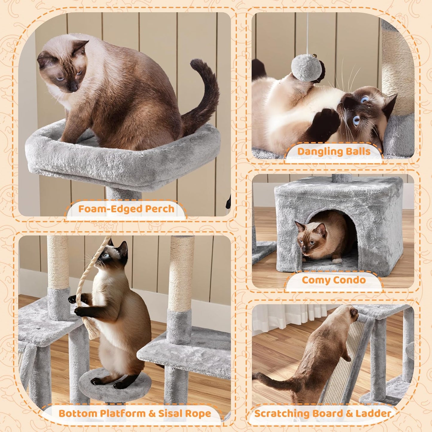 Rotatable Cat Tree 53.5In Multi-Level Cat Tower for Indoor Kittens/Large Cats, Pet House with Scratching Posts,Climbing Furniture Play Center, Light Gray