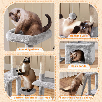 Rotatable Cat Tree 53.5In Multi-Level Cat Tower for Indoor Kittens/Large Cats, Pet House with Scratching Posts,Climbing Furniture Play Center, Light Gray