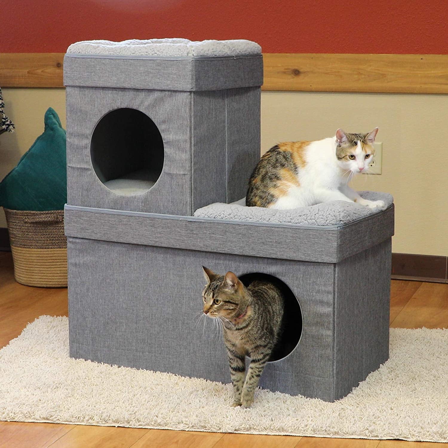Large Stackable Grey Condo, Cat Cube, Cat House, Pop up Bed, Cat Ottoman, Mansion