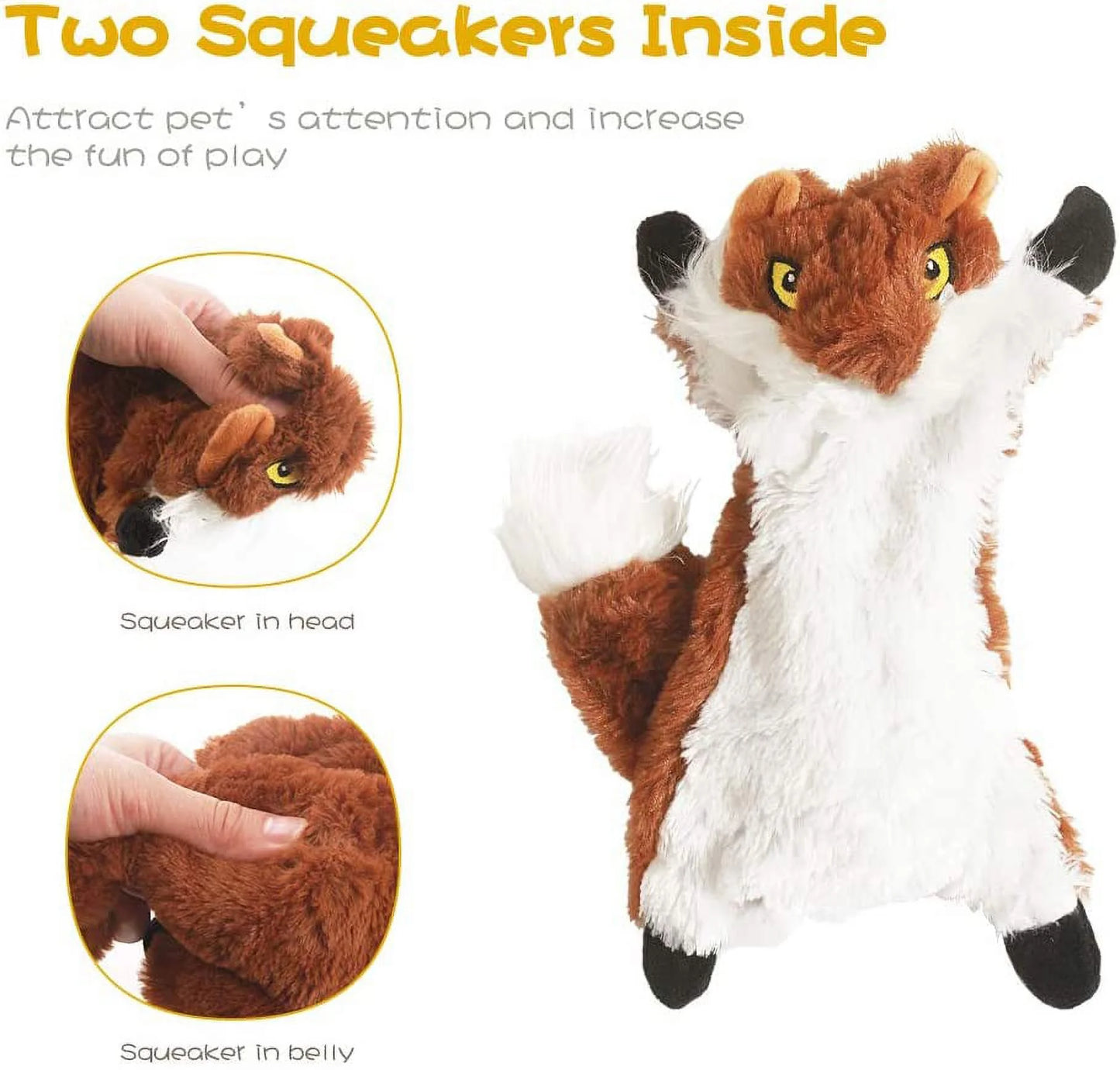 No Stuffing Plush Chew Toy for Small Medium Dogs Puppy Aggressive Chewers Large Breed 5 Pack Cute Animals Raccoon Squirrel Tiger Fox and Lion