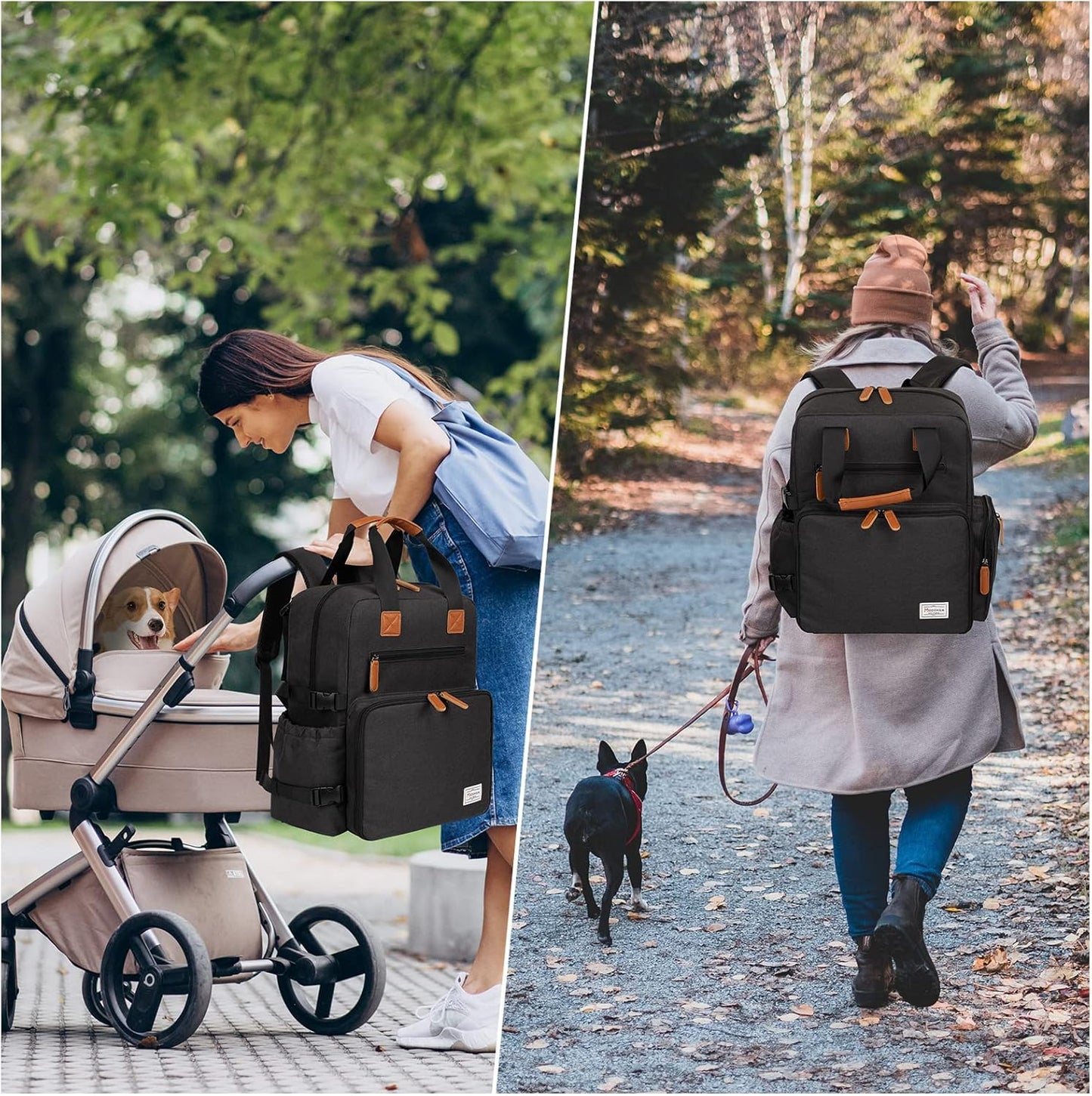 Dog Travel Bag - Airline Approved Backpack for Pet Accessories Organizer, Tote Weekend Bag with 2 Dog Food Containers, 2 Collapsible Bowls, 1 Pet Mat, Black