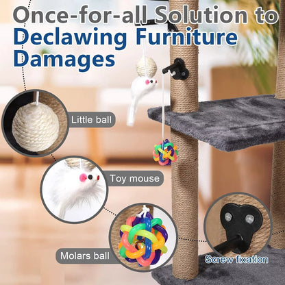 29" Cat Tree Tower Scratching Post with Perch, Sisal Cat Scratchers Poles Toys for Indoor Small Medium Cats Gray