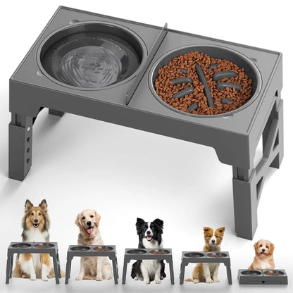Elevated Dog Bowls Stand with 2 Thick 42Oz Stainless Steel Dog Food Bowls, Raised Dog Bowls 5 Heights Adjustable for Small Medium and Large Dogs, Cats