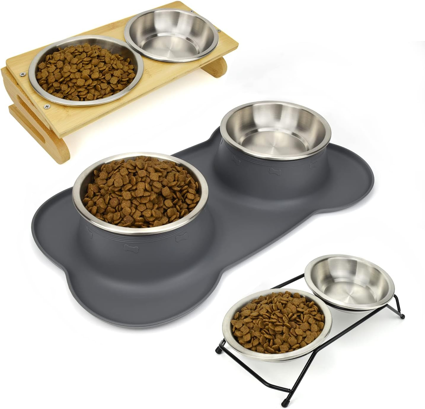Stainless Steel Cat Bowls, Whisker Fatigue Relief Cat Food Dish, Metal Shallow Wide Large Replacement Plate for Dog and Pet, Ideal for Raised Elevated Pet Feeding Station Stand