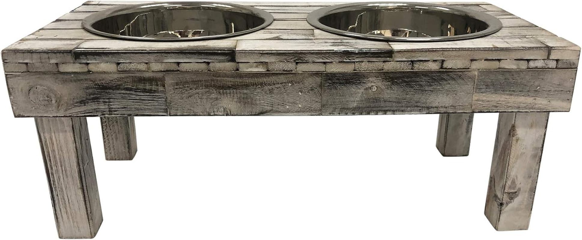 Pet Berjen Table Elevated Double Bowl Feeder, White Wash (Large)