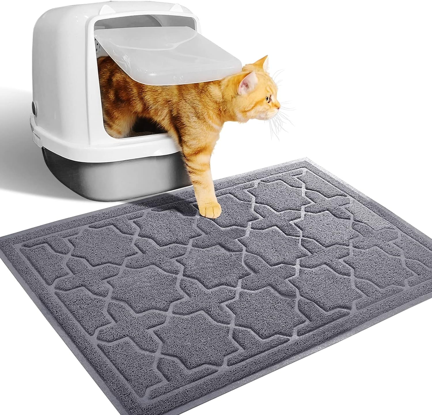 Cat Litter Mat, 35.4"X23.6" Litter Box Mat with Litter Lock Mesh, Soft Cat Litter Mat Litter Trapping Mat, Easy to Clean, Non-Slip, Water Resistant, Litter Free Floors, Dark Grey