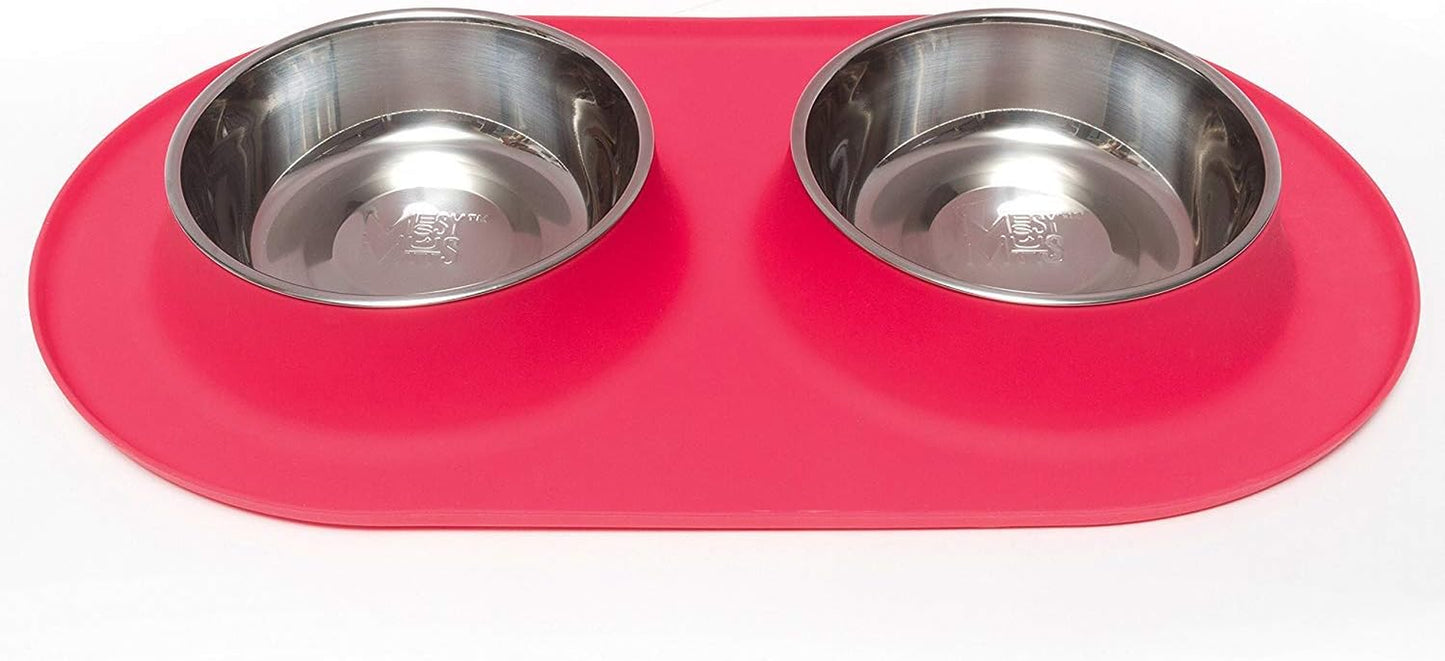 Double Silicone Feeder with Stainless Bowls | Non-Skid Food Dishes for Dogs for All Pets | Dog Food Bowls | Large, 3 Cups per Bowl | Blue