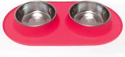 Double Silicone Feeder with Stainless Bowls | Non-Skid Food Dishes for Dogs for All Pets | Dog Food Bowls | Large, 3 Cups per Bowl | Blue