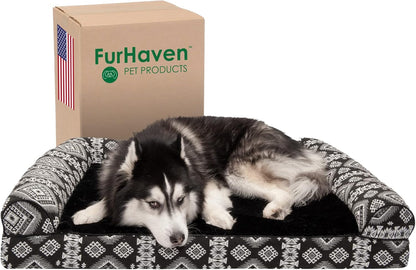 Memory Foam Dog Bed for Large Dogs W/ Removable Bolsters & Washable Cover, for Dogs up to 125 Lbs - Plush & Southwest Kilim Woven Decor Sofa - Desert Brown, Jumbo Plus/Xxl