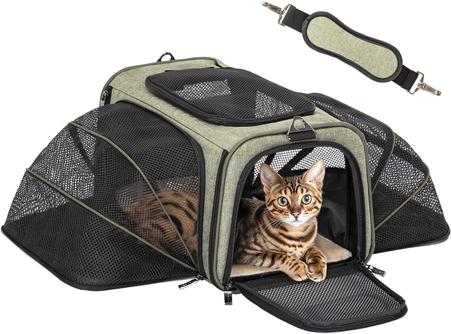 Expandable Small Cat Carriers Dog Carrier, Airline Approved Soft-Sided Portable Washable Pet Travel Carrier with Two Extension up to 9LB